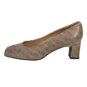 Stuart Weitzman Beige Snakeskin Print Block Pump Heels- Size 8